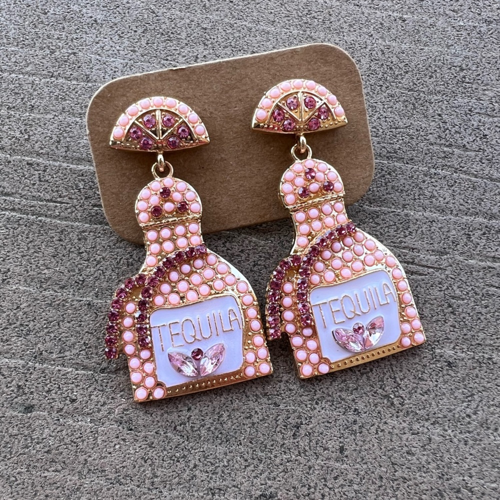 Tequila Bottle Rhinestone Earrings